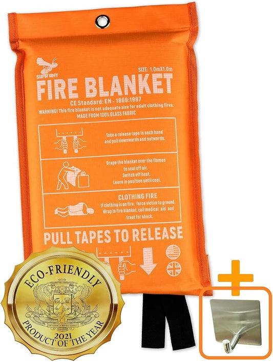 Supa Ant Emergency Fire Blanket for Home and Kitchen - 1 Pack 1500F High Visibility (Glow in The Dark) Smother Kitchen Fire Blanket - CE Certified Hero Fire Blankets Emergency for Home (40in)