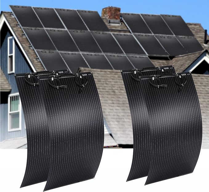 400W Semi-Flexible Solar Panel 12V Monocrystalline Ultra-Flexible Bendable Mono Off-Grid Charger for Marine RV Cabin Van Car Boat Curve Surfaces