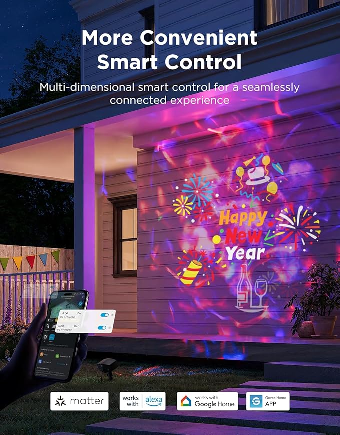Govee Outdoor Decoration Projector Light, 20W LED Snowflake Projector, IP67 Waterproof, 180° Rotation, 20 HD Effects & 58 Scene Modes with App Control, Works with Alexa, Google Assistant, Matter