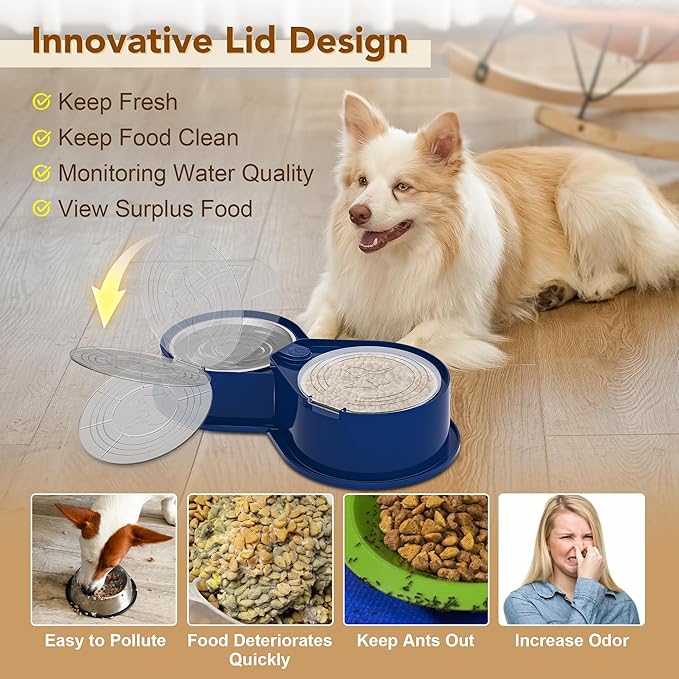 Stainless Steel Dog Bowl Set with Lids, 304 Metal Dual Food & Water Bowls for Dogs & Cats, Large Capacity Pet Feeder with Cover Keeps Food Fresh, Anti-Skid Dog Dish for Small/Medium/Large Pets