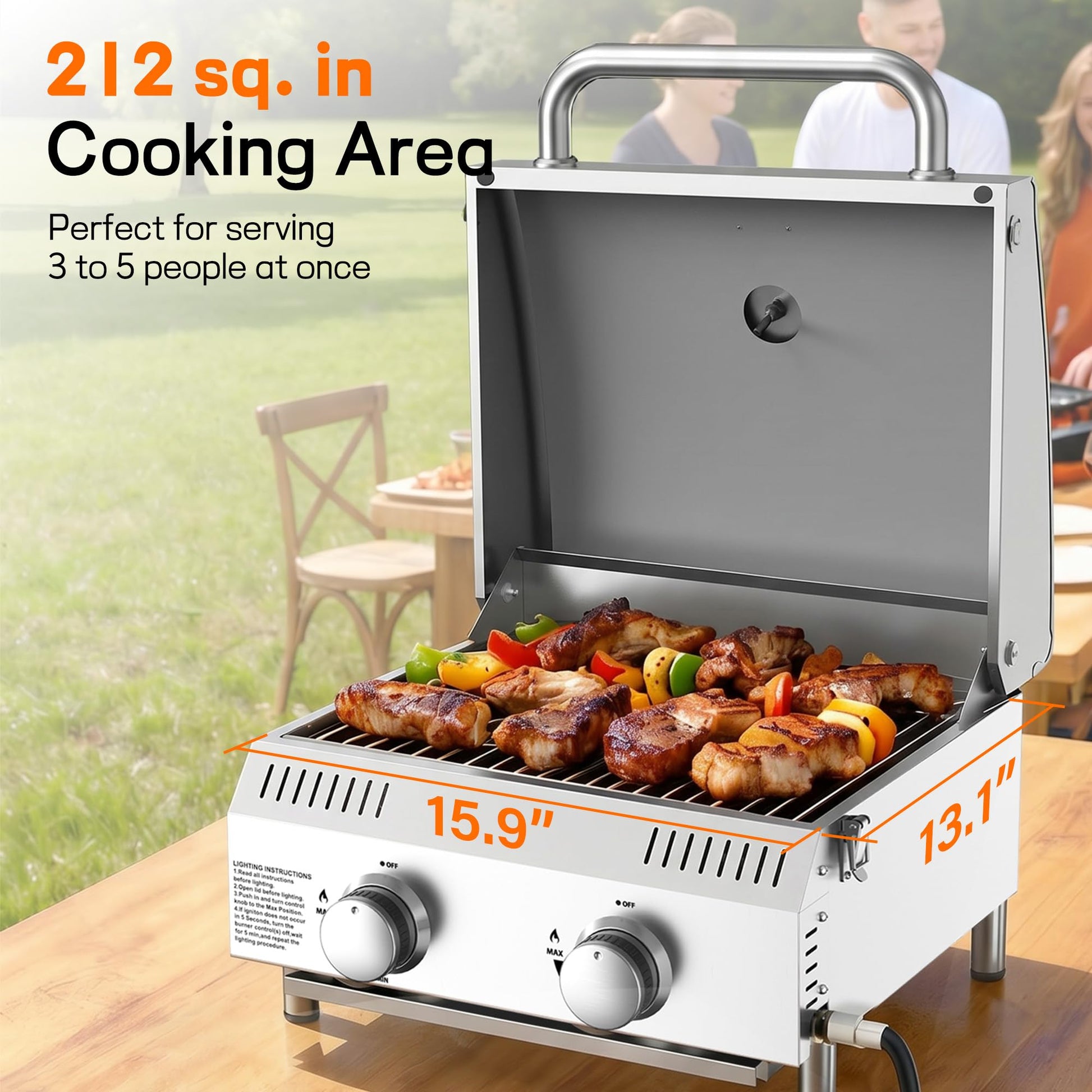 Veralune 2-Burner Tabletop Gas Grill, 22000 BTU Stainless Steel Grill