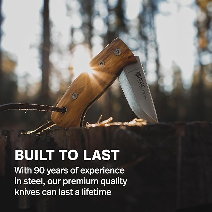 HELLE Knives - Kletten - Folding EDC Pocket Knife - Birch Wood Handle - Triple Laminated Stainless Steel - Made in Norway