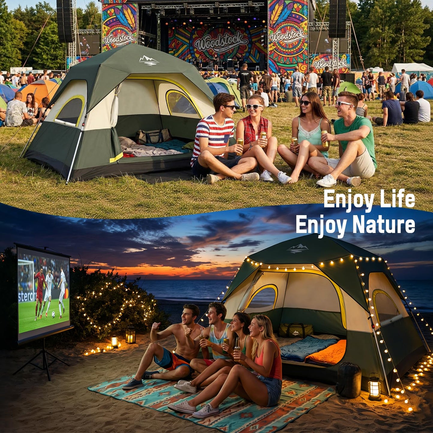 4 Person Instant Tents for Camping Setup in 50s, Cabin Tent with Rainfly