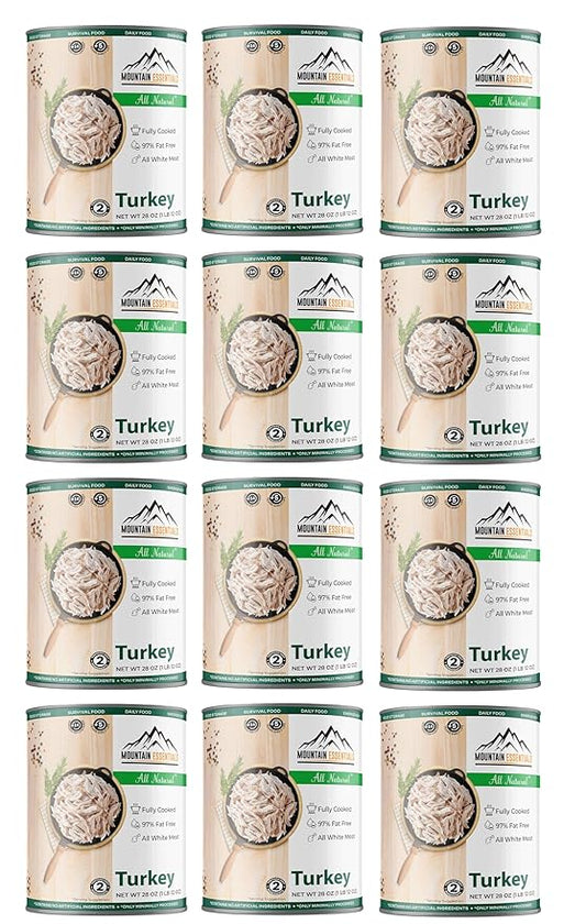 MOUNTAIN ESSENTIALS All Natural Canned Turkey 28 Oz – Fully Cooked, Ready to Eat White Meat – Pantry Staple for Daily Meals, Emergency, Survival & Camping – 5-Year Shelf Life – Made in USA – 12 Pack