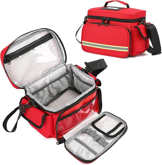 Red Medical Bag Empty First Aid Bag Home Health Nurse Bag, First Aid Storage, Medical Supplies Responder for Nursing Student,Therapist,Doctors