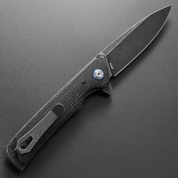 Eafengrow EF973 Folding Knife, D2 Steel Blade Micarta Handle Scale Pocket Knife Folder for Working Camping Hiking EDC Tool Knife(black)