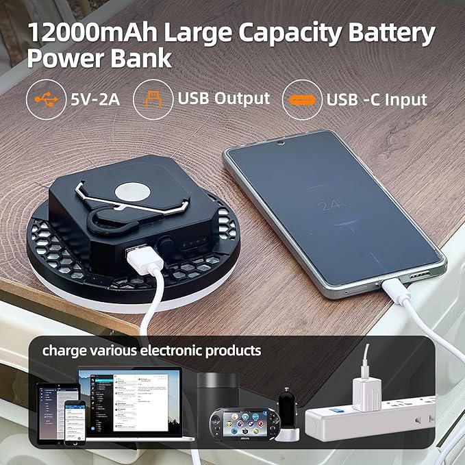 Camping Lantern 10500mAh Rechargeable Battery, 32W Ultra Bright LED Hanging Light with 3 Modes, Waterproof Portable Tent Lighting for Outdoor Emergency & Hiking