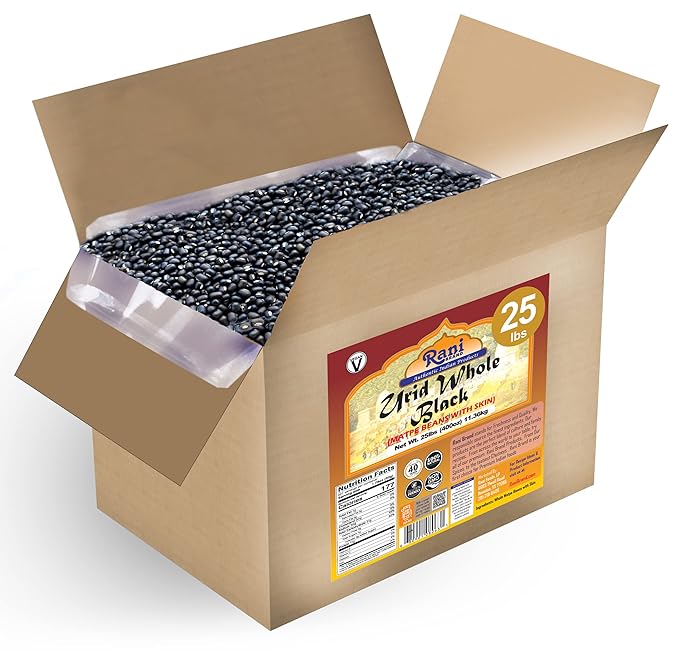 Rani Urid/Urad Whole Black (Matpe Beans with Skin) Indian Lentils 400oz (25lbs) 11.36kg Bulk Box ~ All Natural | Gluten Friendly | Non-GMO | Kosher | Vegan | Indian Origin