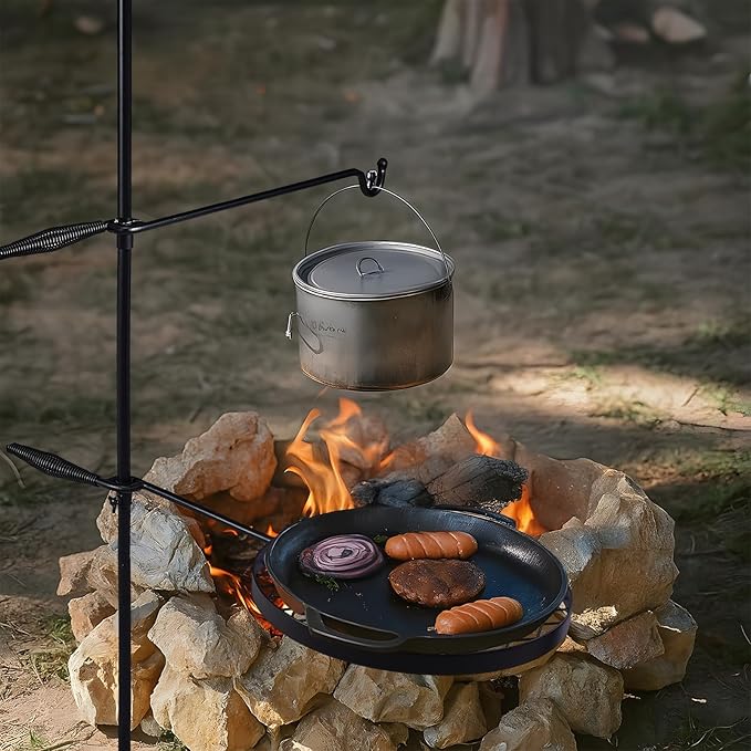 Outvita Swivel Campfire Grill, Open Fire Cooking Equipment for Camping with Height Adjustable Grill Grate and Hanger Rod and Carry Bag
