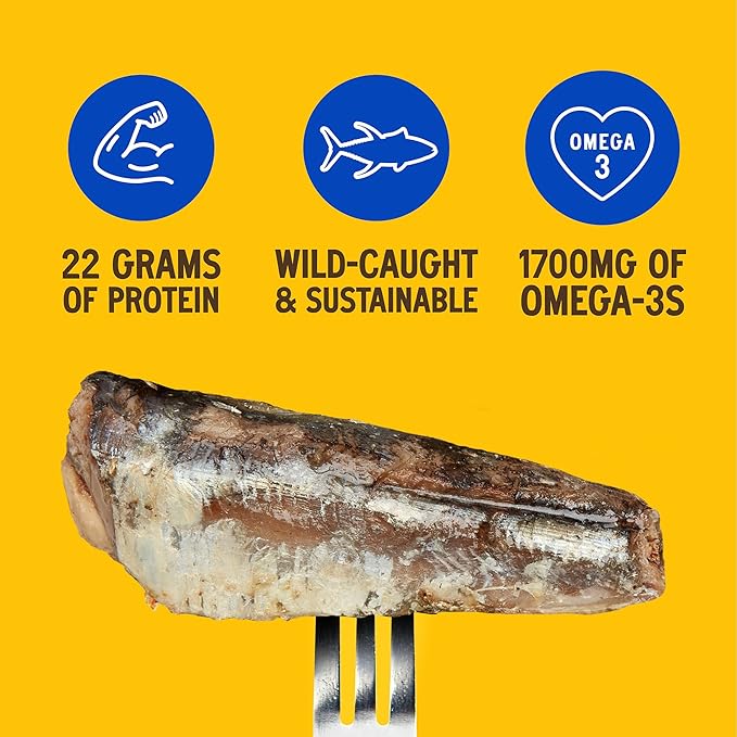 Season Sardines in Water - Wild Caught Fish, 22g of Protein, Keto Snacks, More Omega 3's Than Tuna, High in Calcium, Canned Sardines - 4.37 Oz Tins, 24-Pack
