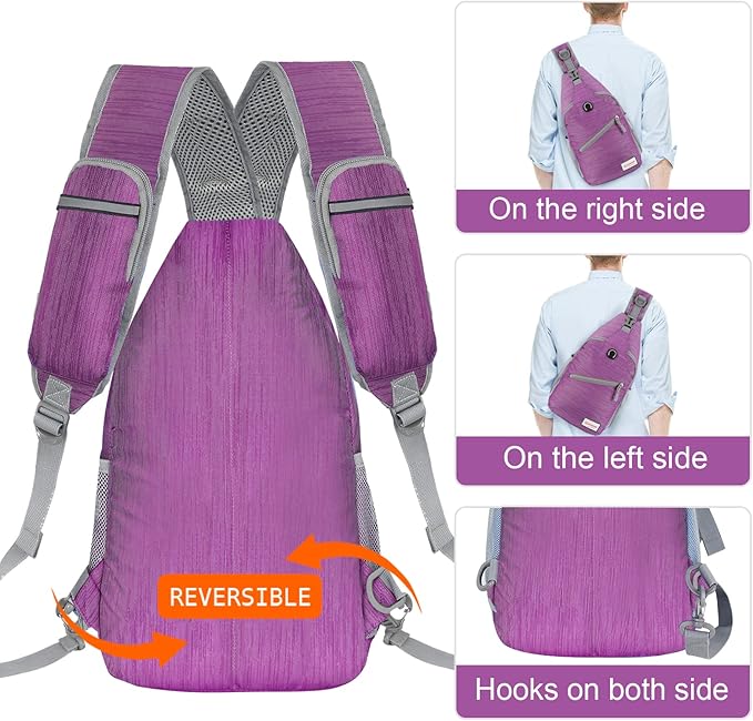 ZOMAKE Sling Bag,Small Crossbody Sling Backpack,Water Resistant Shoulder Daypack for Travel,Anti Thief Chest Bag for Hiking(Purple(Stripe))