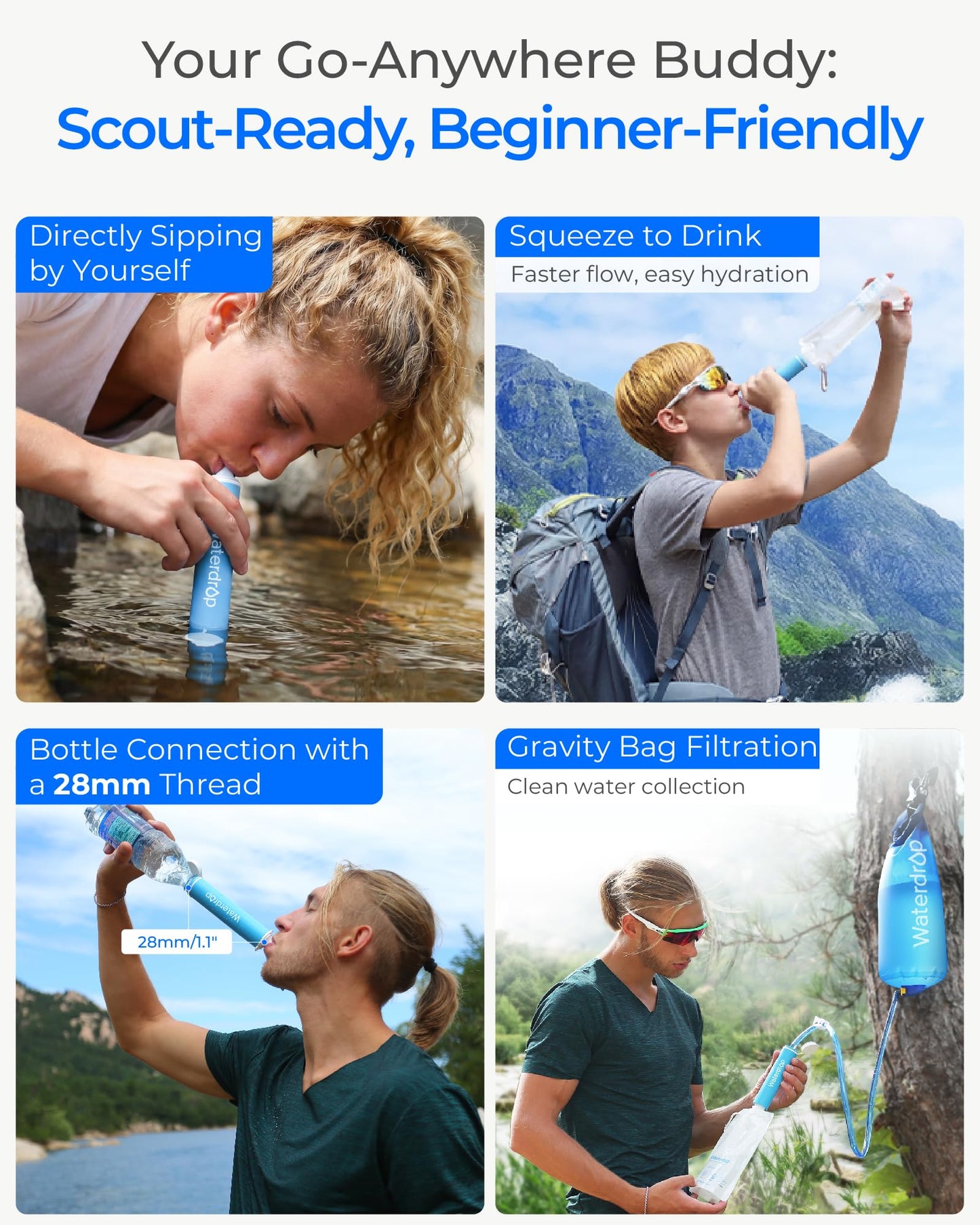 Waterdrop Gravity Water Filter Straw, Camping Water Filter, 0.1 Micron