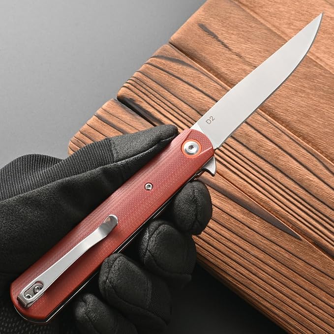 FF6 Folding Knife,D2 Steel Blade G10 Handle EDC Tool Knife for Camping,Hiking,Hunting,Fishing(Brown)