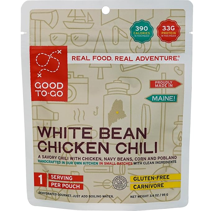 GOOD TO-GO White Bean Chicken Chili (Single Serving) | Camping & Backpacking Food | Just Add Water Backpacking Meals | Good To-Go Dehydrated Meals Taste Better Than Freeze Dried Food