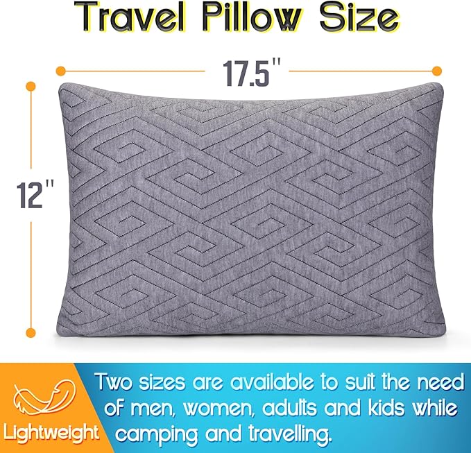 Travel Pillow for Sleeping Camping, Memory Foam Small Pillow with Breathable Cover for Backpacking, Airplane, Car (17.5 x 12 Inch)