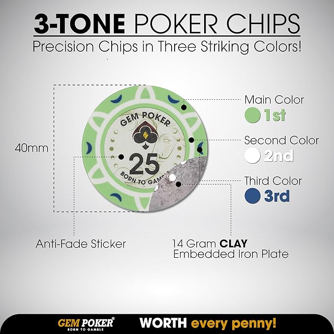Luna 14 Gram Clay Poker Chips Set for Texas Hold’em, 300PCS Numbered Chips, Features a High-end Carrying Case with Strong Eva Foam Inside and German Polycarbonate Shell