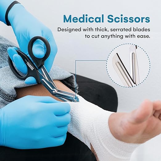 Madison Supply Trauma Shears Metal - 7.5 Inch Big Medical Scissors Stainless Steel with Fluoride Coating, Non-Stick Blades, and High-Impact Handles - 2 Pack Bandage Scissors (Black/Stainless)