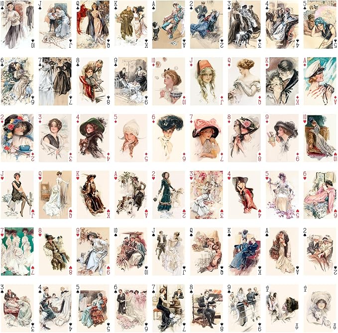 Edwardian Elegance Playing Cards (Poker Deck 54 Cards All Different) Beautiful Ladies in Romantic Hats Gowns Parlors and Courtship Scenes from a Graceful Past