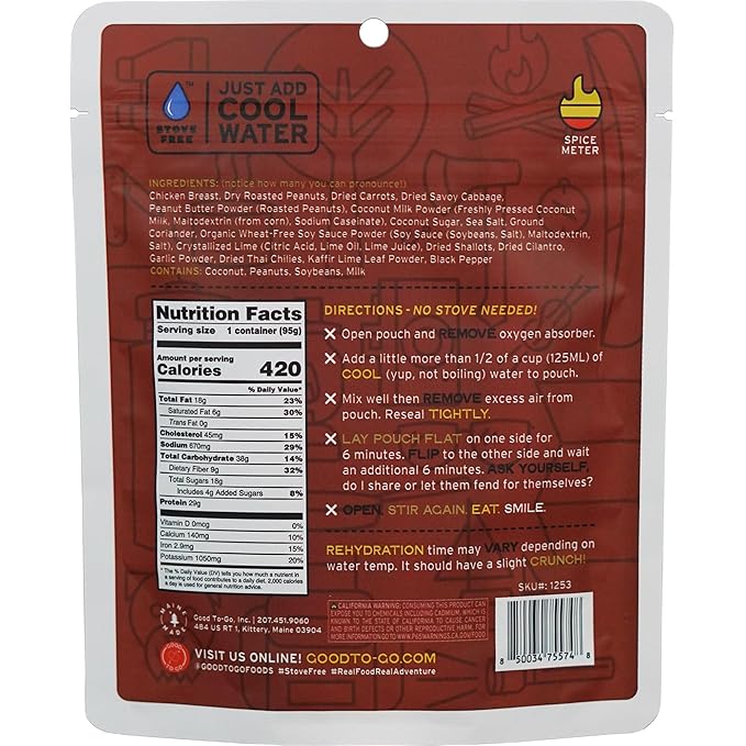GOOD TO-GO Peanut Chicken Salad - Stove-Free??(6-Pack of Single Servings) | No Stove Required! Camping & Backpacking Food | Just Add Water Backpacking Meals | Good To-Go Dehydrated Meals Taste Better Than Freeze Dried Food