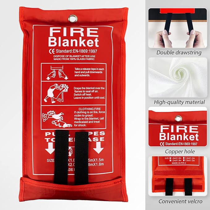 FLASLD Fire Blanket for Home and Kitchen, Fiberglass Fire Blankets Emergency for People, Flame Retardant Protection and Heat Insulation (6 ft x 6 ft)