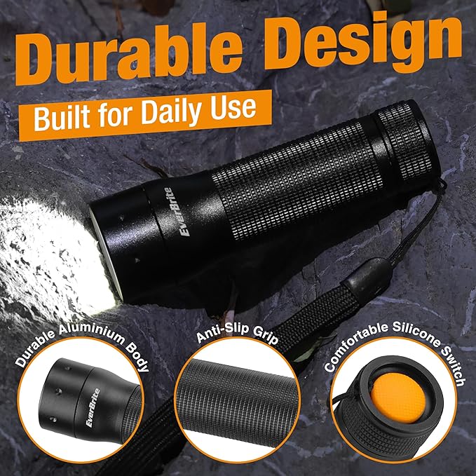 EverBrite Mini LED Flashlight, Zoomable High Lumens 350LM, 3 Modes, 3AAA Batteries Included, Compact Handheld Flash Light for Camping, Emergency, Home ??Black