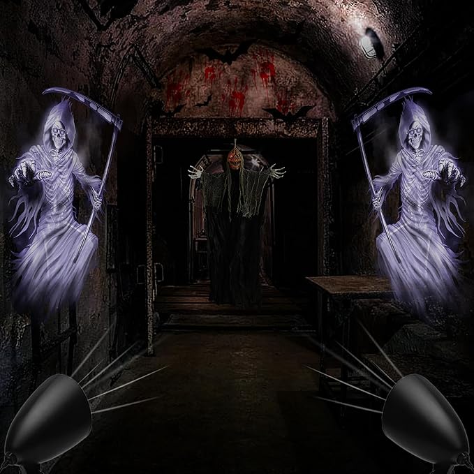 Halloween Projector Lights Outdoor Indoor - 3D Dynamic White Reaper Projector Decorations Lights with Timer, Waterproof Halloween Light for Wall, Window, Ground, Roof, Cemetery, Holiday Decor