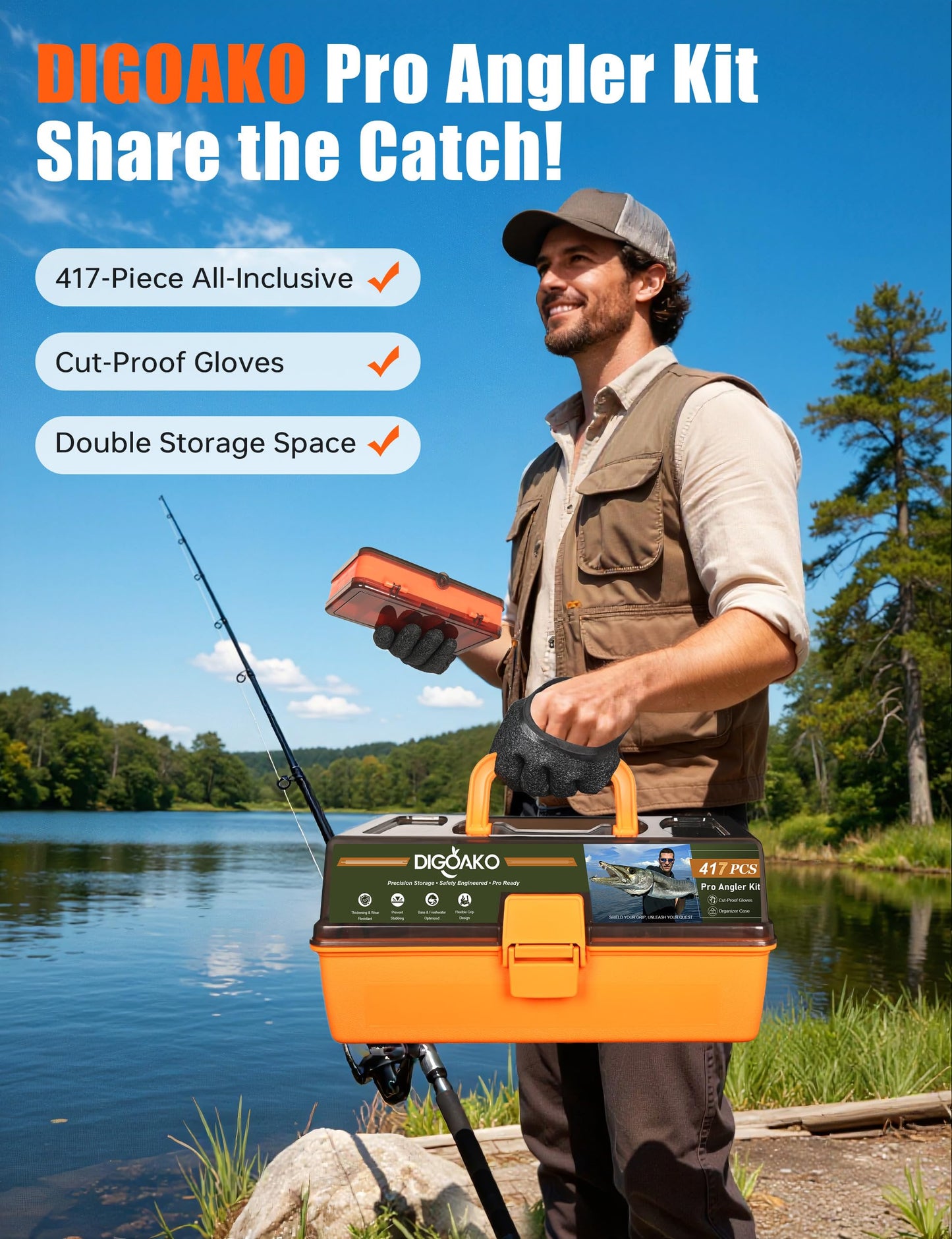 Large 3-Layer Tackle Box with Tackle Included, 417Pcs Fishing Lures Kit