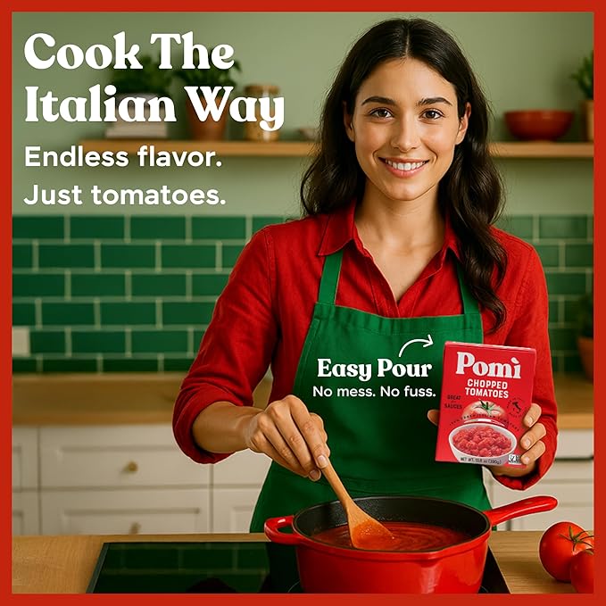 Pomì Chopped Tomatoes 13.8oz (Pack of 12) - Italian Chopped Tomato Made from All Natural 100% Fresh Italian Tomatoes - No Additives or Preservatives - Crushed Tomatoes - Italian Tomatoes Crushed