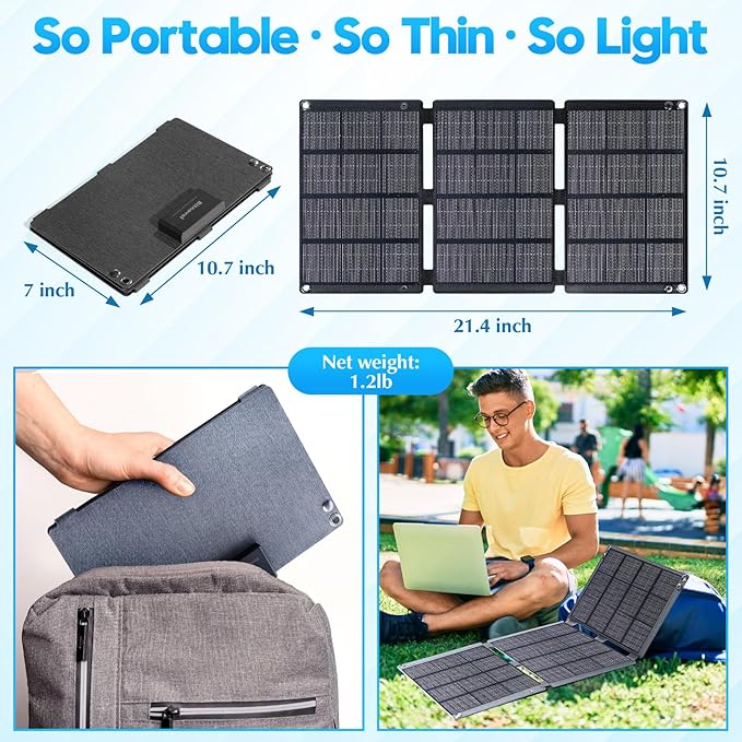 Portable Solar Panels 30W Foldable Solar Panel Charger for Cell Phone Pad Tablet,Type-c/USB/DC 19.5V Output(10 Connectors) >26% 30Watt ETFE High Efficiency IP65 for Camping Backpacking Travel