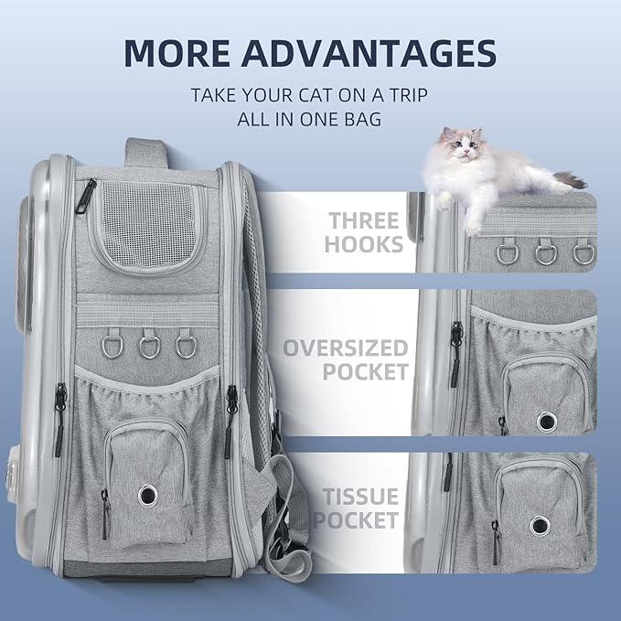 Cat Backpack Carrier, Bubble Backpack for Cats & Small Dogs up to 15lbs with Ventilated Design, Foldable & Scratch-Proof for Travel, Hiking, Outdoor Pet Travel knapsack