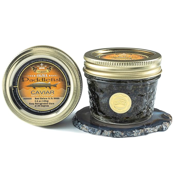 OVERNIGHT SHIPPING - OLMA American Paddlefish Black Caviar - Medium Grey Pearls, Smooth Flavor - 3.5 oz / 100 g