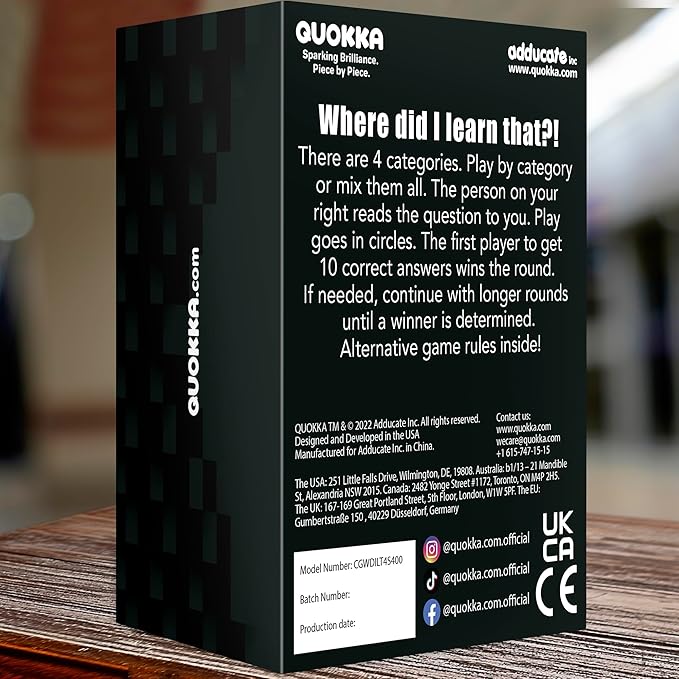 QUOKKA Trivia Card Game with 2000 Questions in Geography, History, Science, and General Knowledge ??Games for Adults, Teens, and Families ??Trivia Cards with Answers ??Great Board Games
