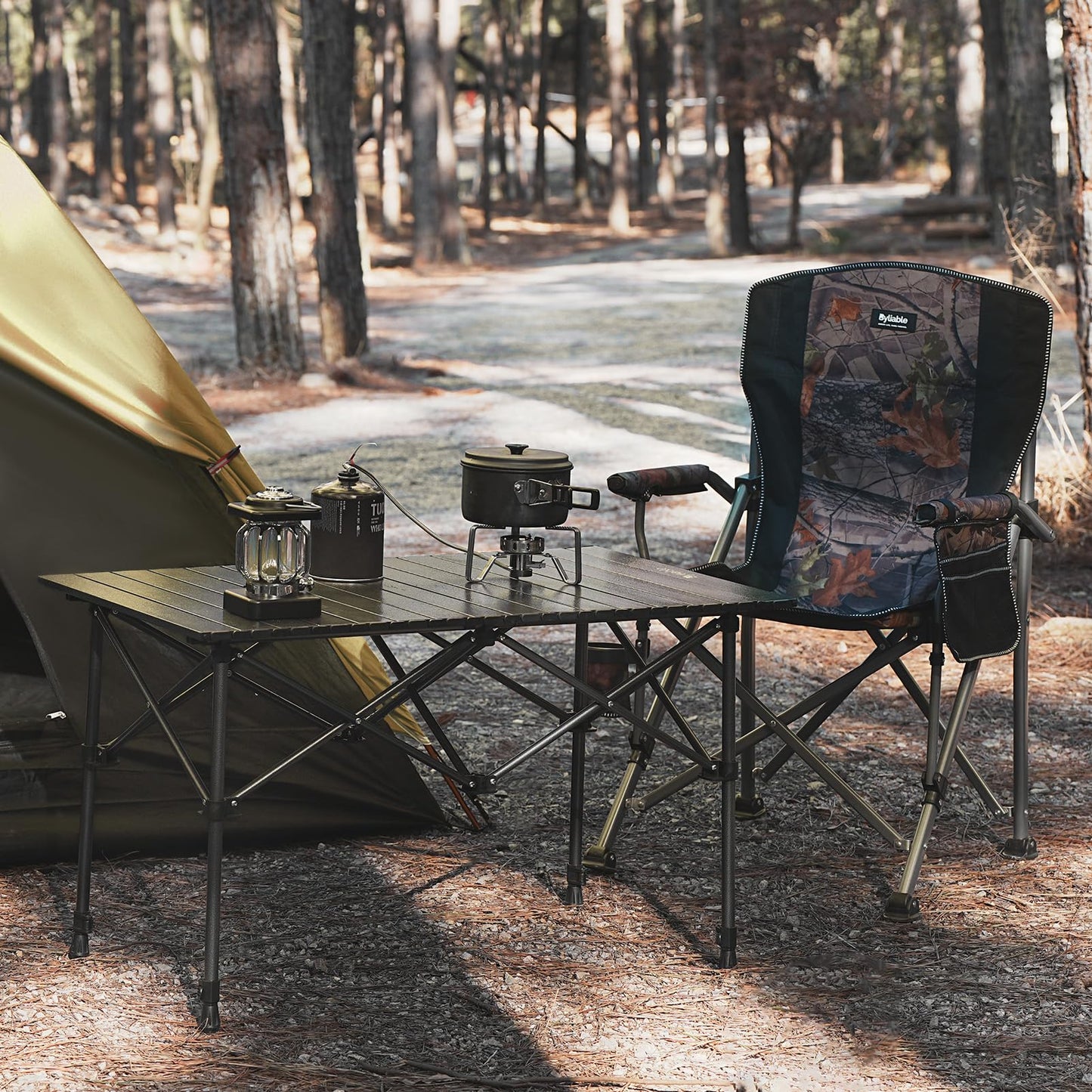 Byliable Folding Camping Table, Portable Aluminum Adjustable Height, Black