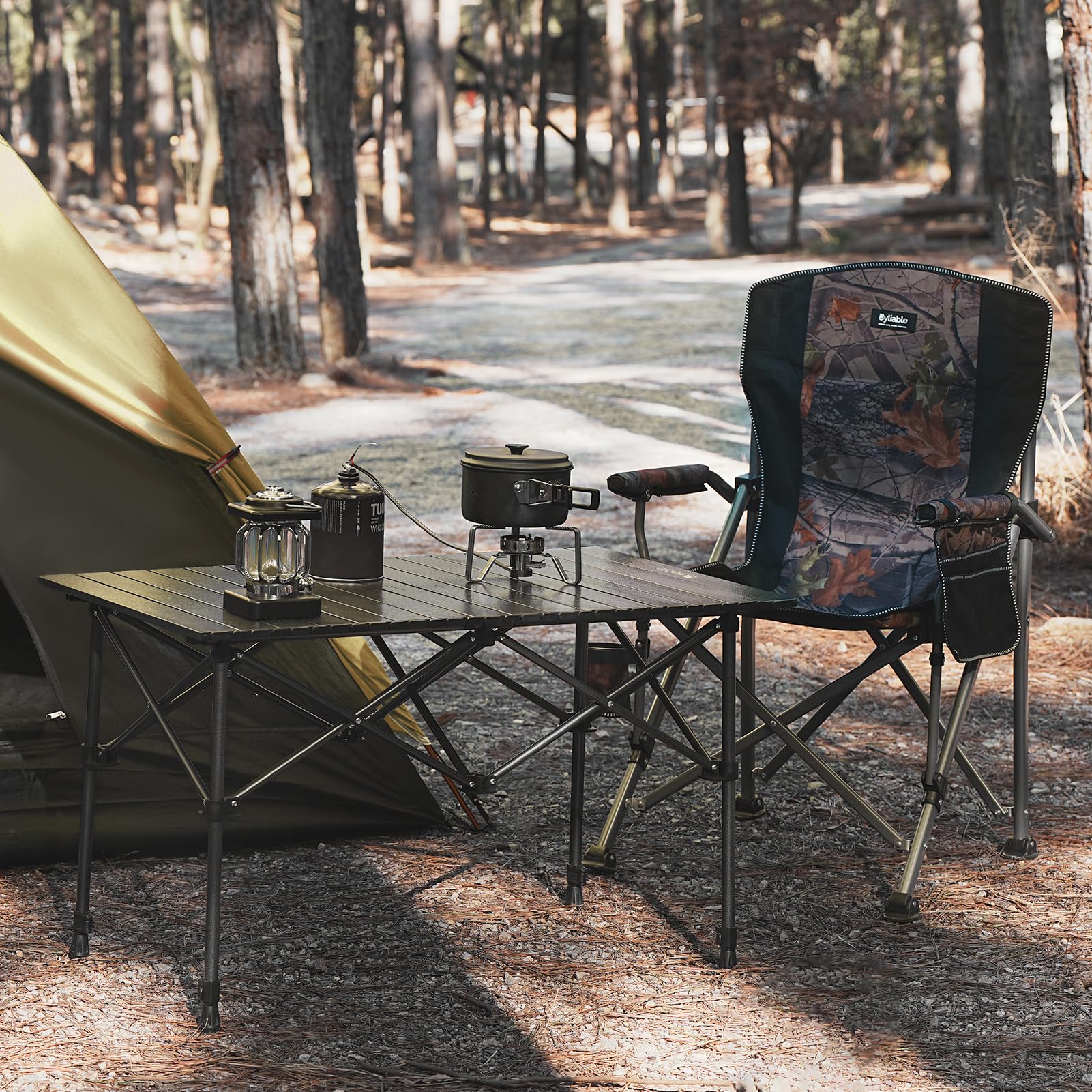 Byliable Folding Camping Table, Portable Aluminum Adjustable Height, Black