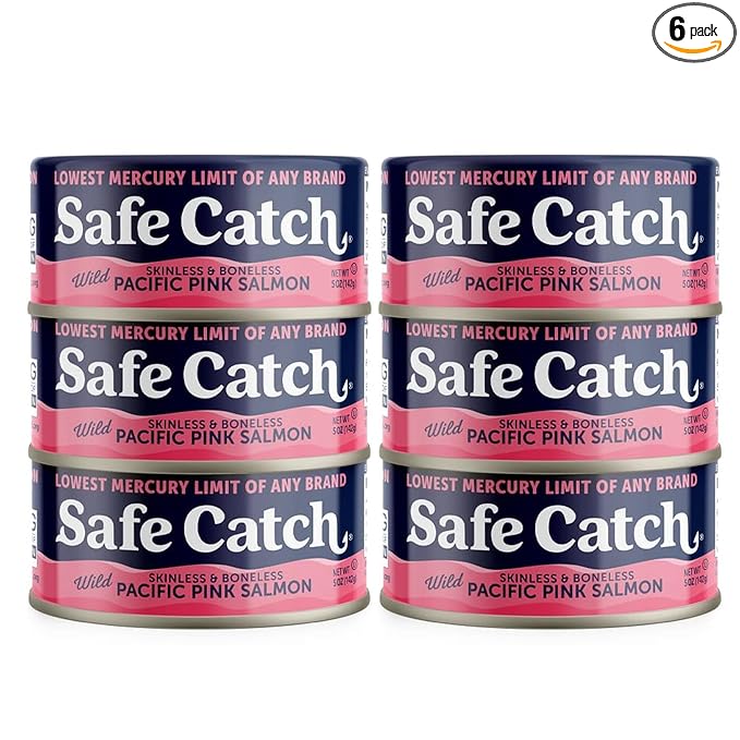 Safe Catch Wild Pink Salmon Canned Wild-Caught Skinless Boneless Salmon Fish Every Can Of Salmon Is Mercury Tested Kosher, 6-Pack Salmon Cans 5oz