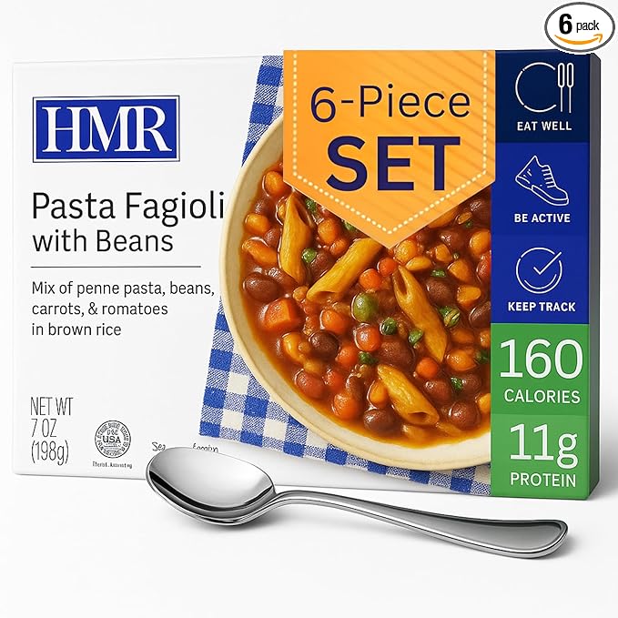 6-Pack HMR Pasta Fagioli Entrée | Pre-packaged Lunch or Dinner to Support Weight Loss | Ready to Eat | Vegetarian | 11g of Protein | Low Calorie Food | 8oz Serving per Meal