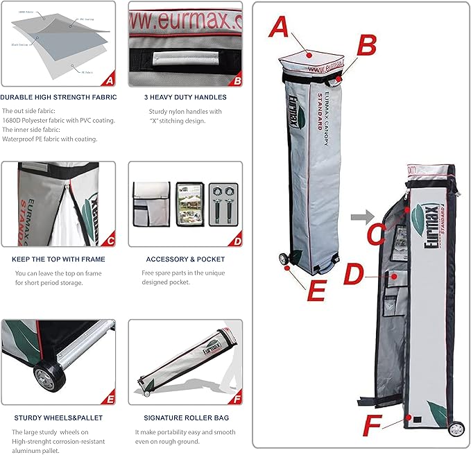 Eurmax USA 10'x20' Pop-up Canopy Tent Commercial Instant Canopies with 4 Removable Zipper End Side Walls and Roller Bag, Bonus 6 SandBags(Burgundy)