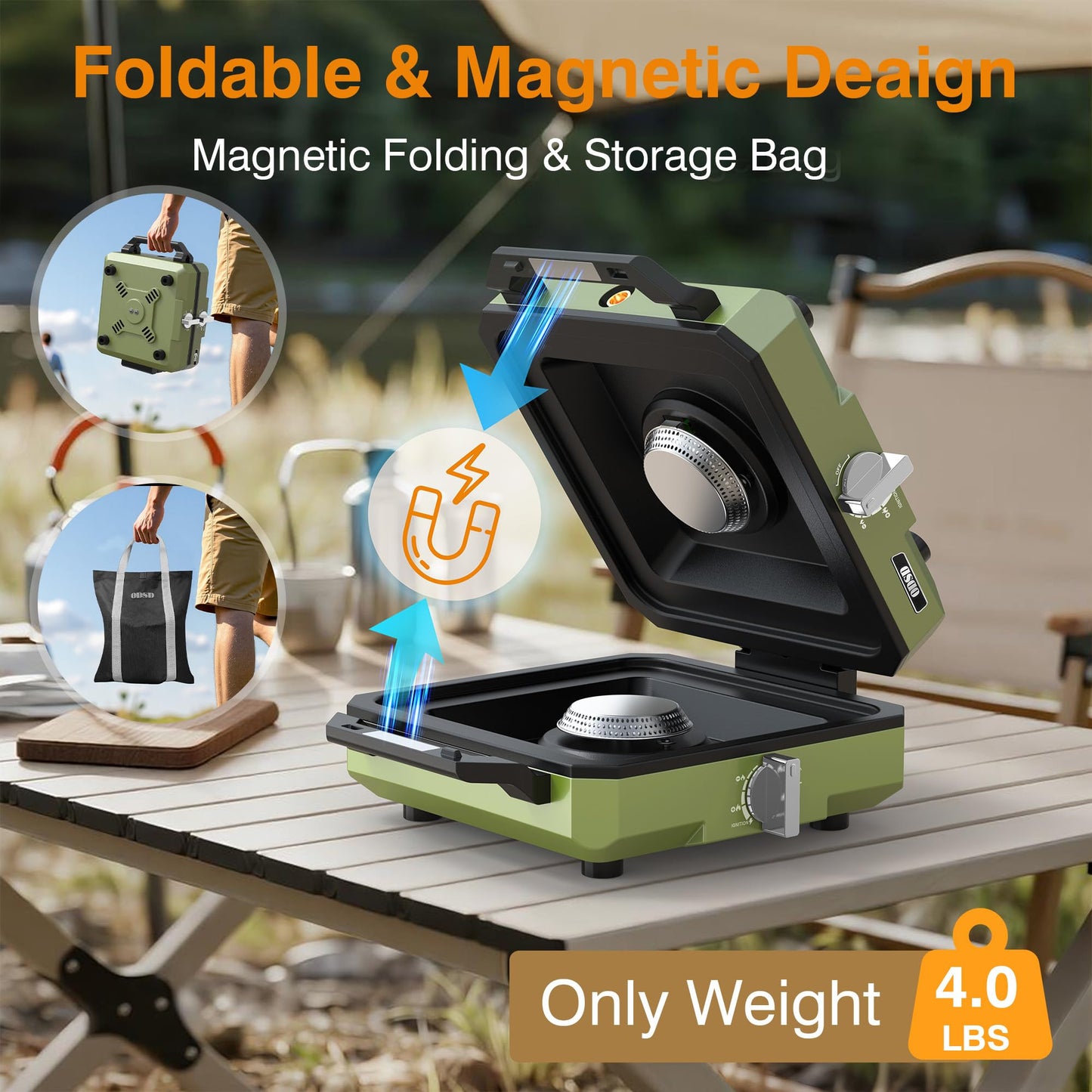 ODSD 2 Burner Camping Stove with Windshield, 20000 BTU Propane Camp Stove, Portable Folding Gas