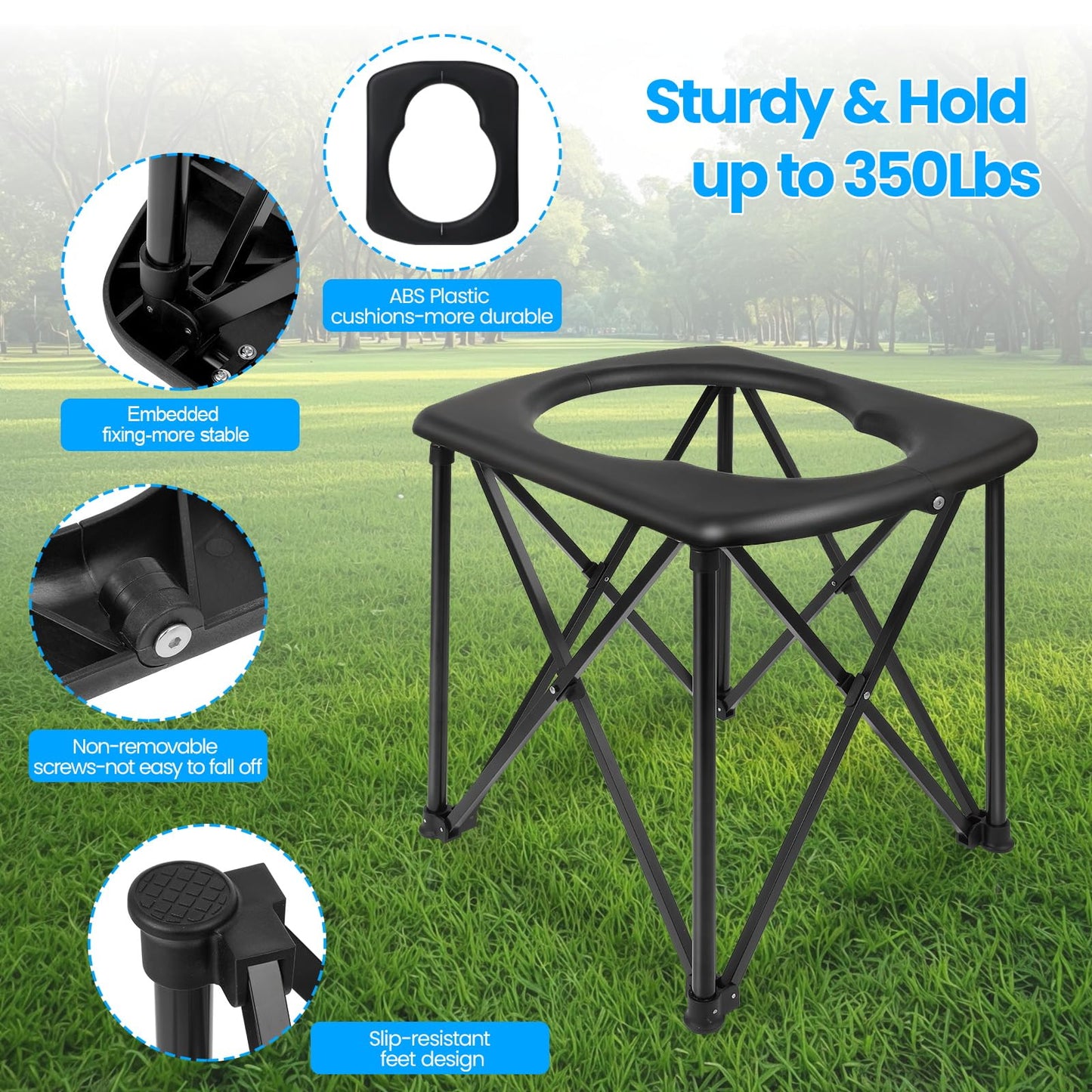 15.6'' Portable Toilet for Camping, Ultralight Foldable Camping Toilet 2-Second Setup, 350LBS