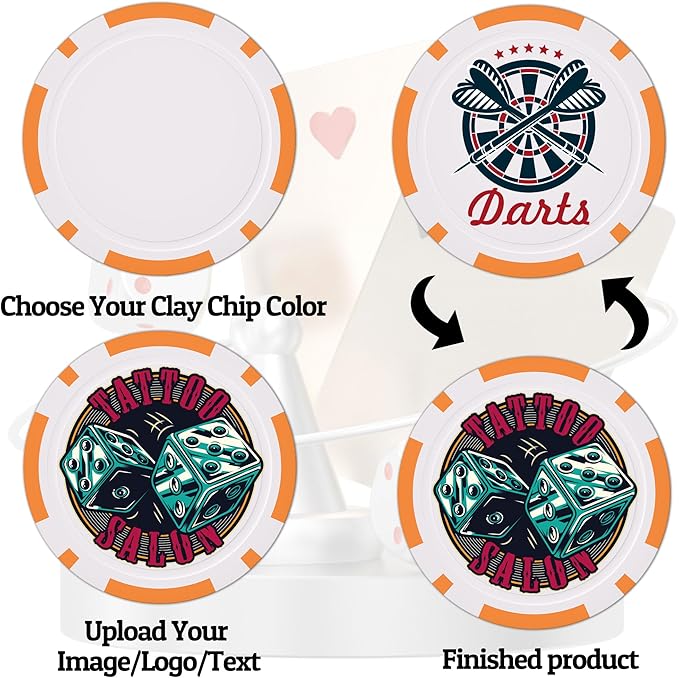 Custom Clay Poker Chips, 11.5Gram Personalized Poker Chips with Full Color Logo,Casino-Grade Monte Carlo Style Chips, Event Tokens for Texas Hold’em, Blackjack, Card Nights, Pack of 50