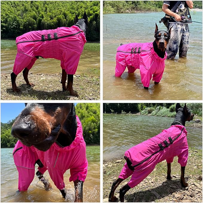Dogs Waterproof Jacket, Lightweight Waterproof Jacket Reflective Safety Dog Raincoat Windproof Snow-Proof Dog Vest for Small Medium Large Dogs Rosered S