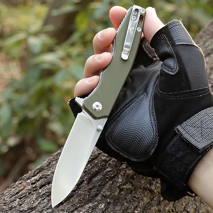 Folding Pocket Knife Handfeel, 9Cr18MoV Blade with G10 Durable Handle, Everyday Carry EDC Knife with Pocket Clip, Sharp Camping Practical knives