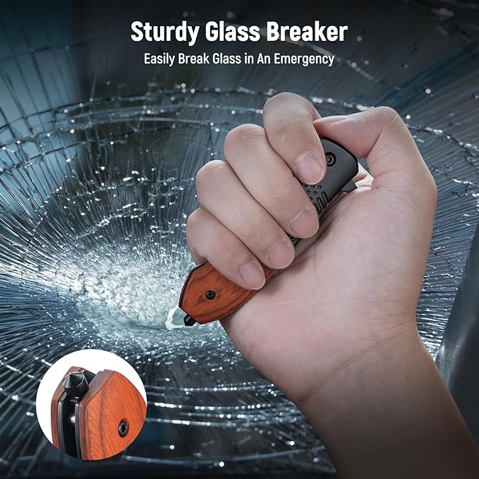 Pocket Knife for Men - 2.98" Sharp Blade Wood Handle Pocket Folding Knives with Clip, Glass Breaker - Small EDC Knives for Survival Camping Hunting Fishing Hiking Women, Black