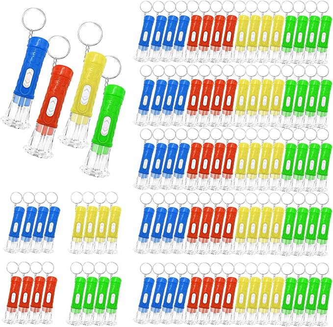 100 Pieces Mini Flashlight Keychain Bulk for decor, Assorted Colors Torch Keyring Flashlights LED Keychain Flashlights Small Keychain Light Hiking Camping Halloween Party Favors Goody Bag Stuffers
