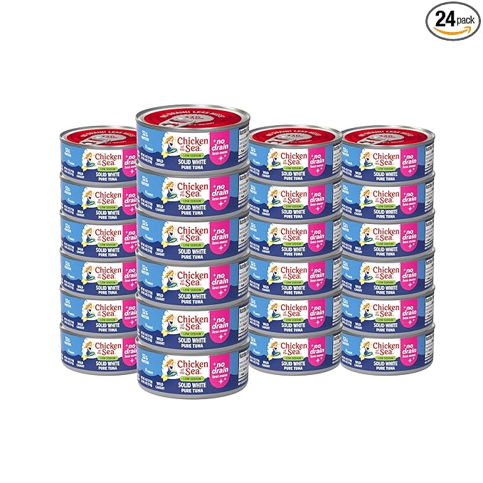Chicken of the Sea Solid White Pure Tuna, Wild Caught, No Drain, Low Sodium, 4 oz. Can (Pack of 24)