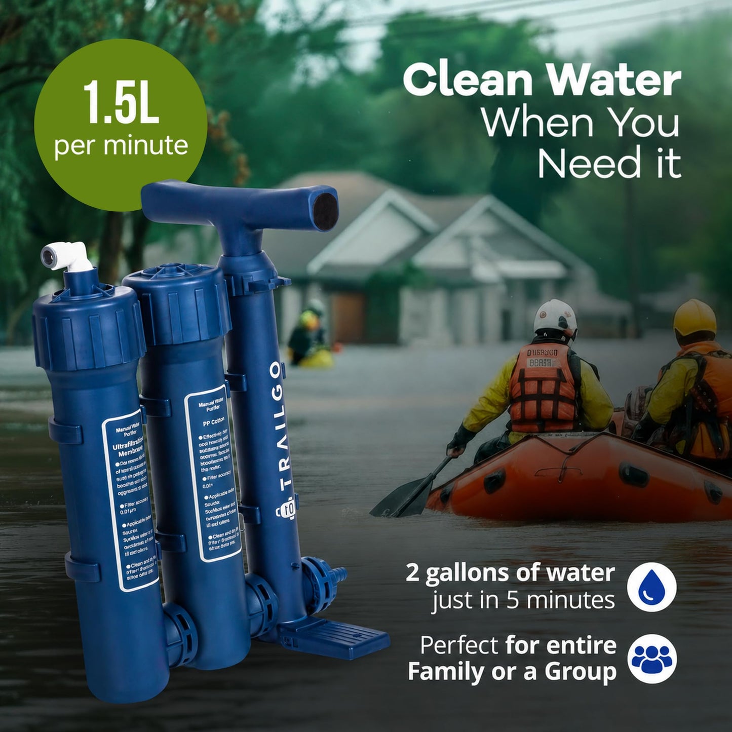 Trailgo Pro Portable Water Filter for Camping - Water Purifier Survival