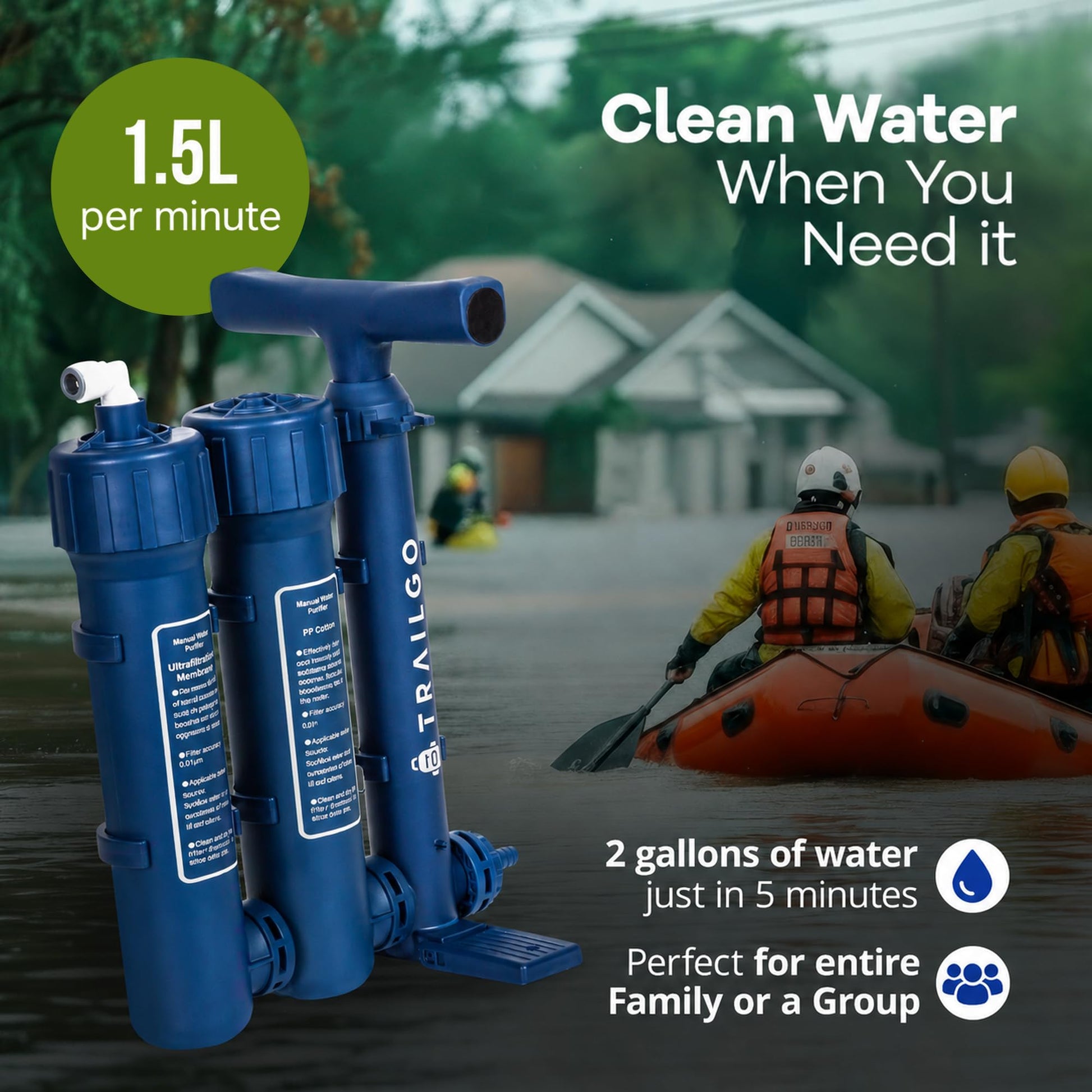 Trailgo Pro Portable Water Filter for Camping - Water Purifier Survival