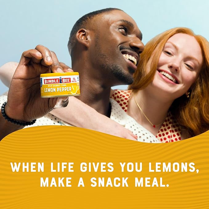 Bumble Bee Snackers - Lemon Pepper Tuna, 3 oz Easy Open Can - 19g Protein per Serving - Wild Caught Skipjack Chunk Light Tuna Pack - No Draining, Ready to Eat
