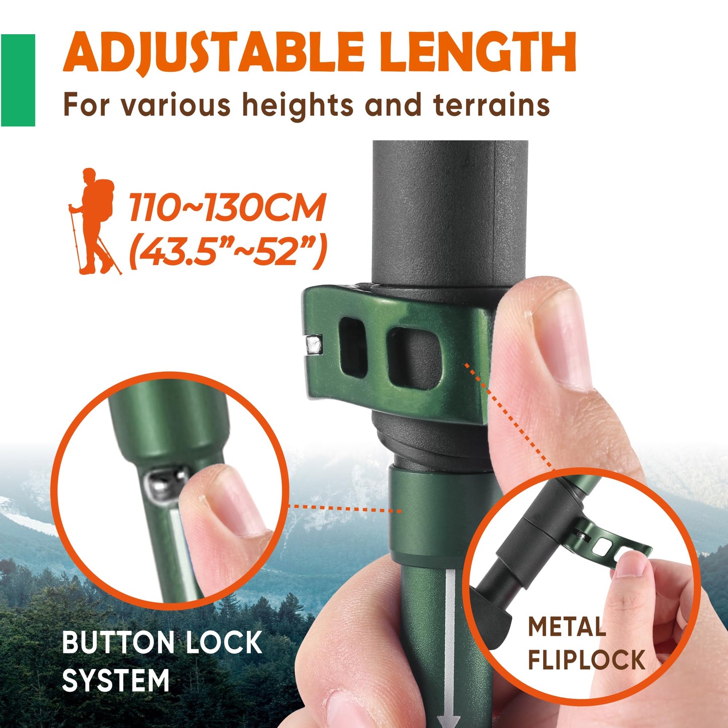 TREKOLOGY Trek-Z Cork Grip Trekking Poles – Lightweight Folding Hiking Poles, Adjustable Height