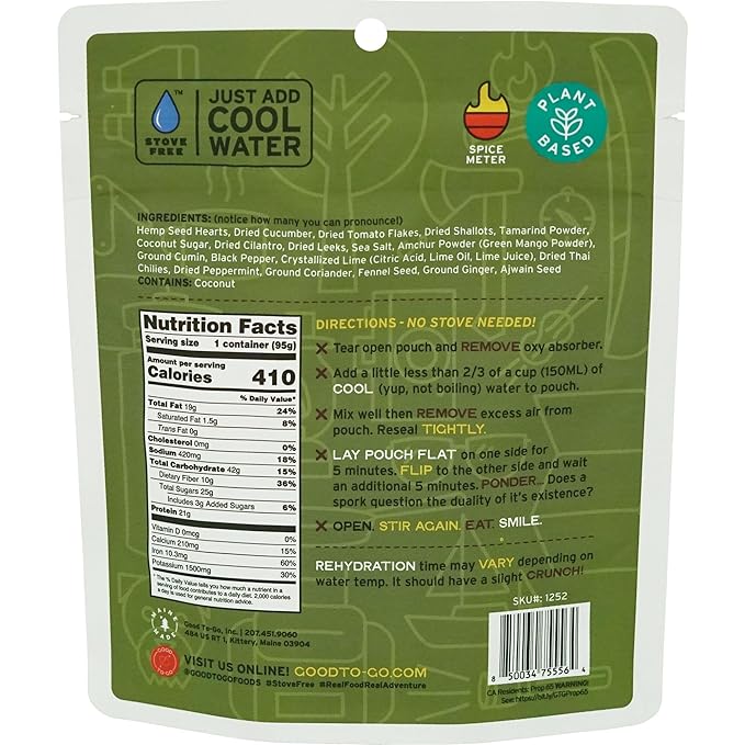 GOOD TO-GO Cucumber Chaat Salad Stove-Free??(6-Pack of Single Servings) | No Stove Required! Camping & Backpacking Food | Just Add Water Backpacking Meals | Good To-Go Dehydrated Meals Taste Better Than Freeze Dried Food